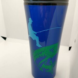 Handmade Travel Cup Mug Tumbler  Plastic  16.5 Ounces Fishing lid